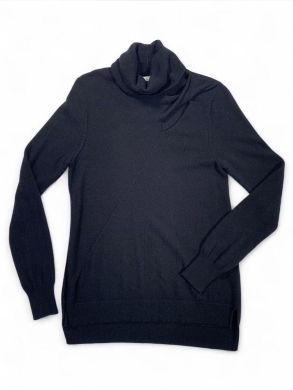 Neiman Marcus Black Cashmere Turtleneck Sweater Twisted Keyhole Shoulder L